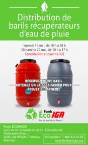 Distribution de barils r�cup�rateurs d'eau de pluie lors du Projet �COSPH�RE