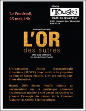 Projection l'Or des autres au Touski le 25 mai � 19h